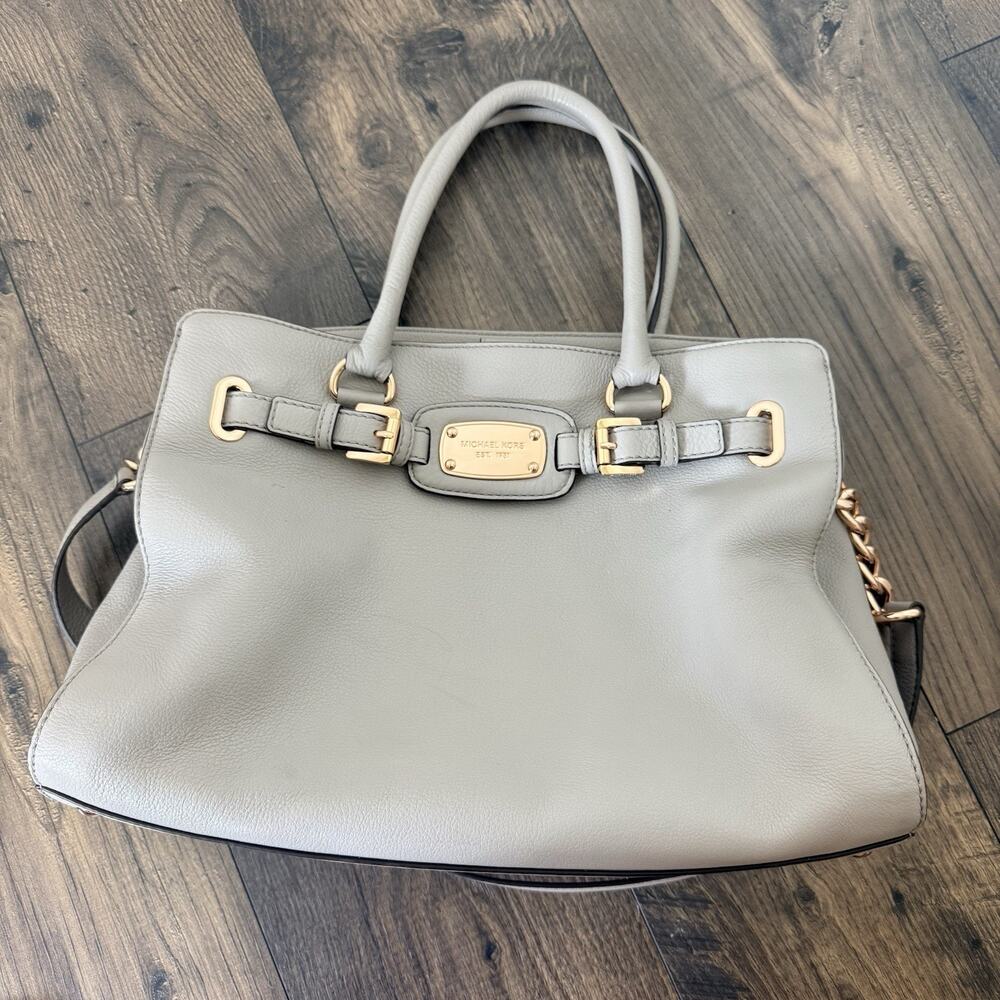 Michael Kors Ivory Pebbled Hamilton Large Leather Satchel w/ Rose Gold Hardware